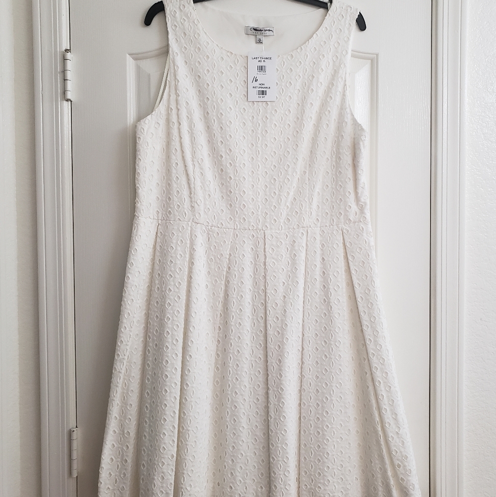 Chaus eyelet design sleeveless cotton white dress